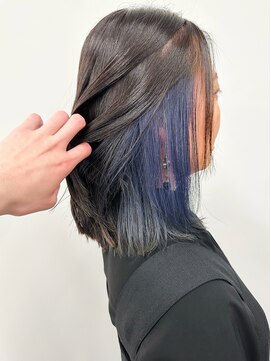 モリオ(morio) ＊インナーカラーブルーナチュラルボブディ前髪なし30代40代3