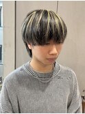 メンズハイライト抜きっぱなしブリーチメッシュ調布ブリーチ20代