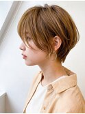 ふんわり小顔ショートボブ透明感ブラウンハイライト夏カラー