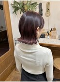 ピンクカラー/ポイントハイライトカラー/外ハネミディアムボブ