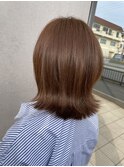イメチェンハッシュカットフルバングレッドブラウン