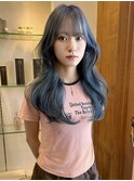 くびれロング ヨシンモリ 韓国 ブルー ネイビー アッシュ 水色