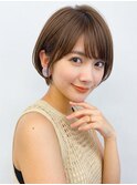 ショートボブ小顔レイヤー×ブリーチなしモカブラウン夏カラー