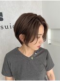 ななめバング長めショートボブ