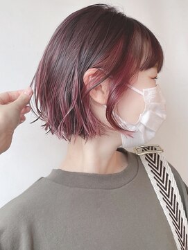 モリオフロムロンドン 原宿本店(morio from London) 【morio 原宿】癖毛ミニボブ インナーカラーハイライト ピンク