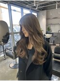 海外風ベージュヘア×フリンジレイヤーカット