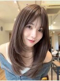 美髪レイヤーカット/顔まわりレイヤー/くびれミディアムレイヤー