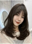 透明感カラーくびれヘアレイヤーカット前髪顔周りカット韓国ヘア