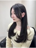 ミディアムレイヤー 艶カラー 暗髪 韓国風 髪質改善 福岡美容室
