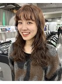 前髪ロングウェーブパーマカラー