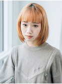 オレンジベージュ×レイヤーボブ