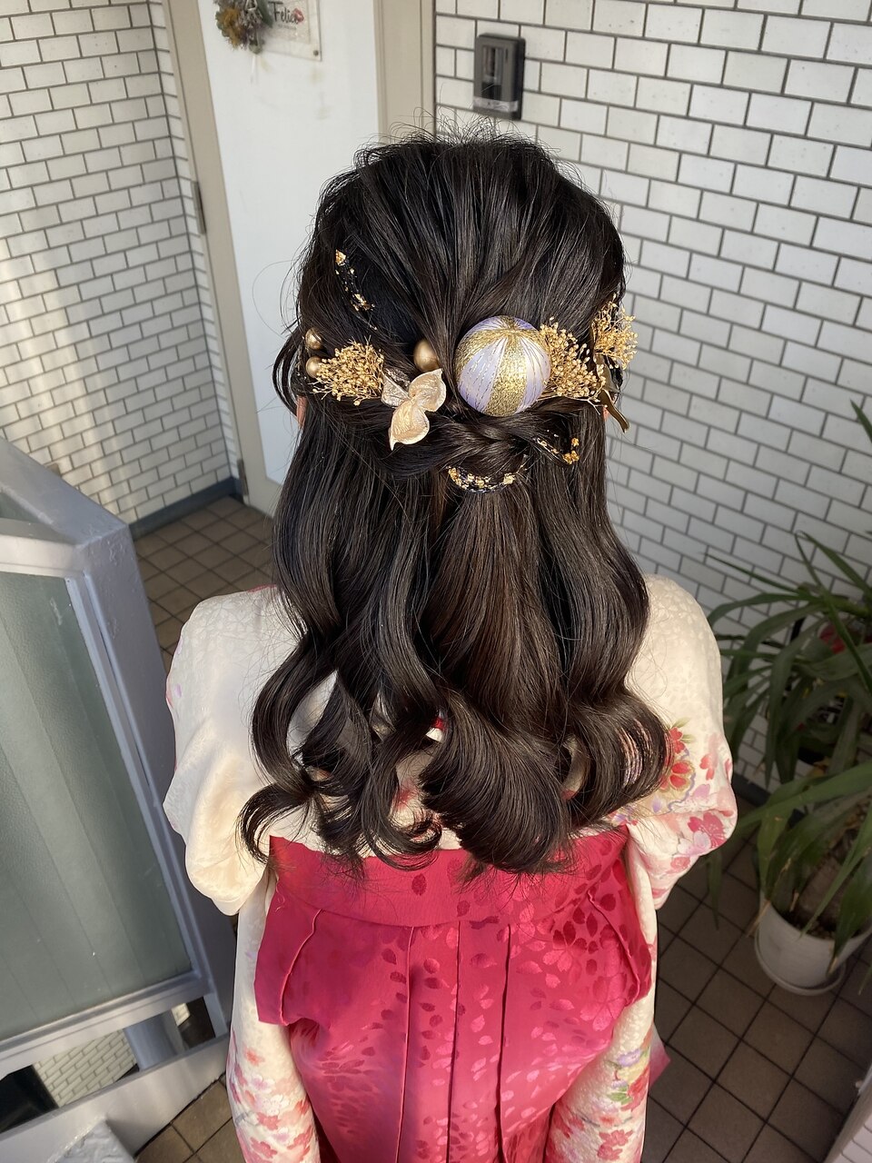 袴ヘア 卒業式ヘアセット ハーフアップ アップ 金箔：L202773225