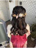 袴ヘア　卒業式ヘアセット　ハーフアップ　アップ　金箔