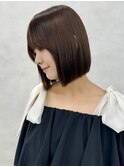 ボブ韓国ボブ切りっぱなしボブ前下がりイメチェンレッドブラウン