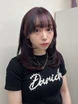 ハチ(HACHI)&nbsp;ブリーチなしダブルカラーで発色ワインレッド&ポイントエクステ