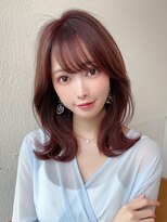 ★小顔ワンカールレイヤーカットデジタルパーマチェリーブラウン