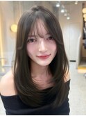 オリーブグレー×小顔[ココアベージュ/黒髪/くらげヘアー]