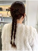 ヘアセット 編みこみ お呼ばれへア 三つ編み ヘアアレンジ