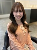 韓国ヘアロングレイヤーカットミルクティーベージュ前髪カット