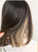 インナーカラー×ミルクティーベージュ×ぱっつんボブ