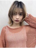 くびレイヤーひし形　ミディアムウルフ　ウルフカット