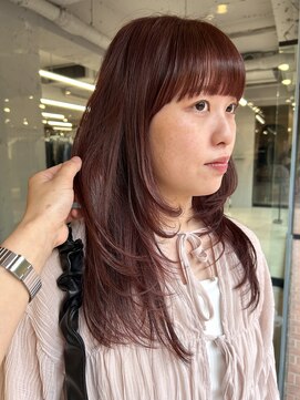 ノラ ヘアーサロン(NORA HAIR SALON) ブリーチなしピンクカラー顔まわりレイヤーカット