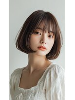 リアン アオヤマ(Liun Aoyama)&nbsp;ワンカールボブハッシュカットダークブラウンワンホーンレイヤー