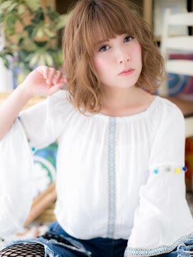 カバーヘア ブリス 上尾西口店(COVER HAIR bliss) ハイトーンカラーくせ毛風小顔ボブゆるふわミディアムa