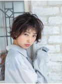 小顔ウェーブショートボブニュアンスパーマ☆透け感バング