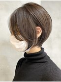 大人ショートボブヘアミルクティーベージュカラーグレイカラー●