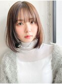 ◎ミニウルフホワイトグレージュデジタルパーマチェリーブラウン