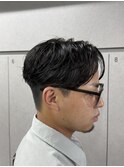 メンズセンターパートニュアンスパーマアップバング