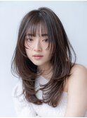 大人かわいい前髪セシルカットココアブラウンフリンジウェーブ