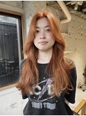 【中澤彩乃】オレンジカラーベージュケアブリーチレイヤーカット