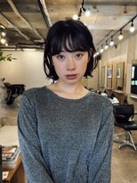 ヒュージ 三軒茶屋(huge)&nbsp;ミニボブ/ニュアンスパーマ/前髪カット/グレージュ