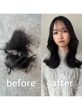 ガルボヘアー 桟橋店(garbo hair) 韓国カラー ブルーブラック 地毛風カラー ミディアム 韓国