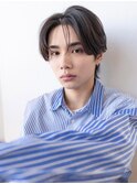 メンズマッシュ波巻きパーマダークアッシュ束感ショートウルフ