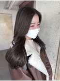 チェリーブラウン卵型丸型韓国風巻きくびれロング前髪なしマロン