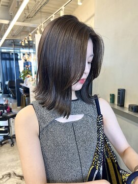 ハーバイリンヘアー(her by rin hair) 顔まわりレイヤーボブ切りっぱなしグレージュ 渋谷表参道