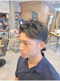 アップバングマッシュ波巻きダウンパーマメンズ目黒