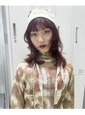 渋谷ボルドーワインレッドブリーチなしダブルカラーセミロング