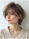 白髪ぼかし脱白髪染め似合わせショートボブ40代50代60代