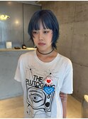 レイヤーカット顔まわりカットブリーチダブルカラーブルーカラー