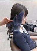天神インナーカラーネイビーブルーケアブリーチイヤリングカラー