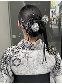 フェミニンロングウェーブミディアム着物ヘア成人式卒業式/三鷹