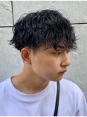 ダークアッシュニュアンスパーマ韓国マッシュベリーショート