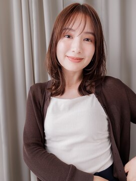 カバーヘア イヴ 戸頭店(COVER HAIR EVE) フレンチバングモカブラウンブリーチなしくびれレイヤー30代Te1