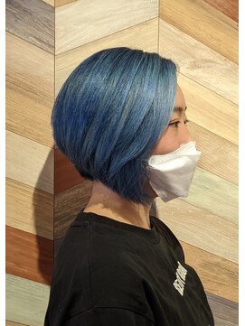 ヘアートゥリース(hair trees) ブルー☆前下がりアシメ