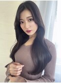 韓国風ローレイヤー　艶色アッシュブラック　艶巻きゆるカール