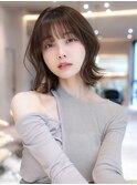チョコグレージュ/20代30代大人かわいい/ミディアムレイヤー
